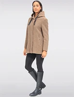 Chic Bouclé Wool Knit Zip-Up Hooded Winter Parka Jacket by Saki