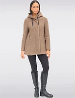 Chic Bouclé Wool Knit Zip-Up Hooded Winter Parka Jacket by Saki