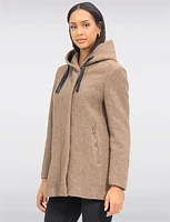 Chic Bouclé Wool Knit Zip-Up Hooded Winter Parka Jacket by Saki