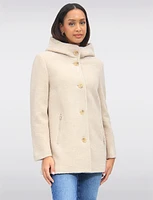 Cozy Bouclé Knit High Collar Wool Trench Coat with Integrated Hood by Saki