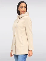 Cozy Bouclé Knit High Collar Wool Trench Coat with Integrated Hood by Saki