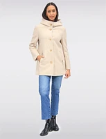 Cozy Bouclé Knit High Collar Wool Trench Coat with Integrated Hood by Saki