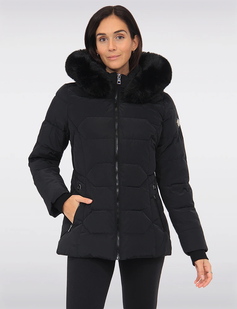 Luna Vegan Chic Faux Fur Trim Hooded Quilted Polyloft Jacket by Saki