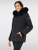 Luna Vegan Chic Faux Fur Trim Hooded Quilted Polyloft Jacket by Saki