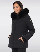 Luna Vegan Chic Faux Fur Trim Hooded Quilted Polyloft Jacket by Saki