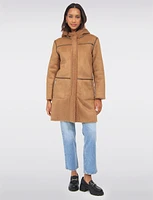 Reversible Cozy Faux Suede and Soft Sherpa Hooded Vegan Coat by Saki