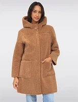 Reversible Cozy Faux Suede and Soft Sherpa Hooded Vegan Coat by Saki