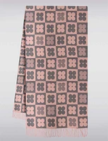 Soft Touch Two-Tone Scarf with Floral Motif and Tassels on Both Sides by Saki