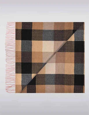 Cozy Multicolor Cotton-Blend Plaid Scarf with Pleated Design and Fringes by Saki