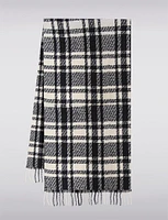 Timeless Soft Oblong Plaid Scarf with Fringed Edges by Saki