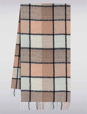 Timeless Lightweight Soft Woven Multicolor Plaid Scarf with Fringes by Saki