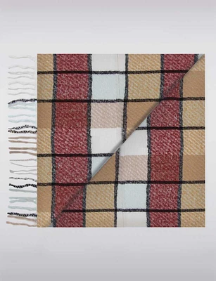 Timeless Lightweight Soft Woven Multicolor Plaid Scarf with Fringes by Saki