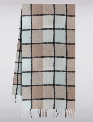 Timeless Lightweight Soft Woven Multicolor Plaid Scarf with Fringes by Saki