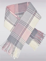 Sleek Soft-Touch Lightweight Plaid Scarf with Fringes by Saki