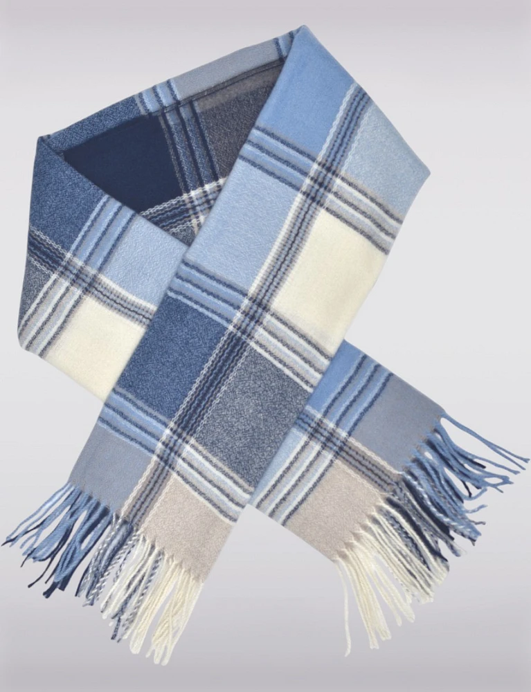 Sleek Soft-Touch Lightweight Plaid Scarf with Fringes by Saki