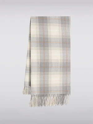 Soft Lightweight Woven Plaid Scarf with Fringes & Metallic Gold Accents by Saki