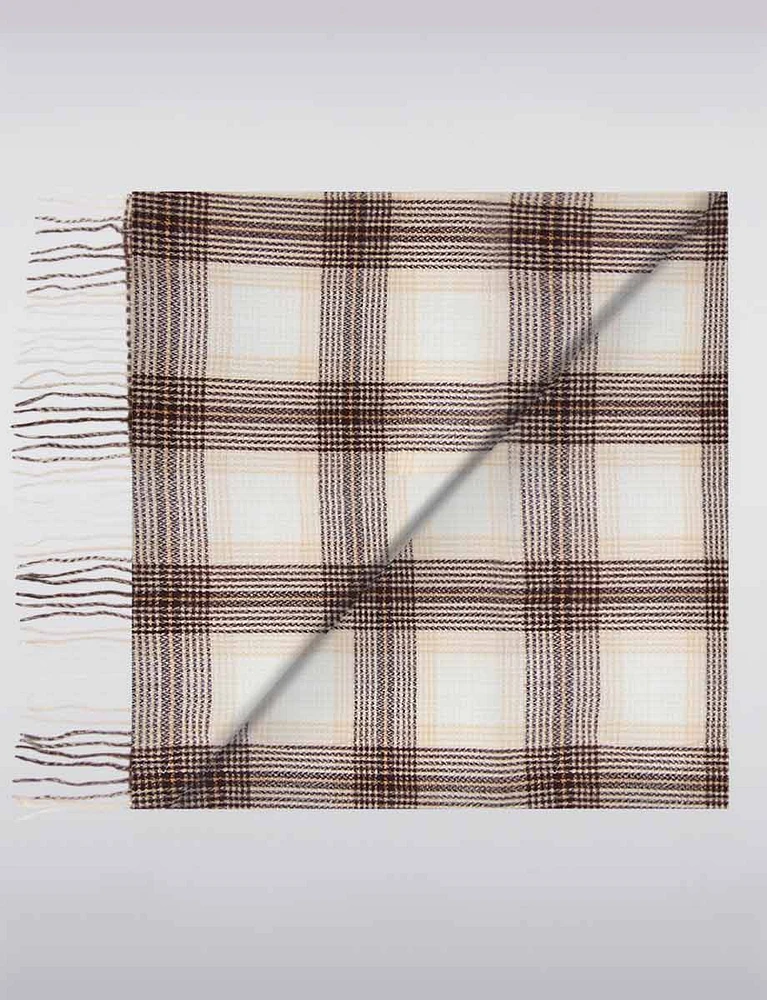 Soft Lightweight Woven Plaid Scarf with Fringes & Metallic Gold Accents by Saki