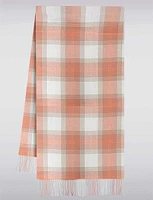 Soft Lightweight Woven Plaid Scarf with Fringes & Metallic Gold Accents by Saki