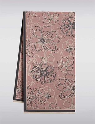 Exquisite Abstract Floral Print Scarf with Delicate Fringe by Saki