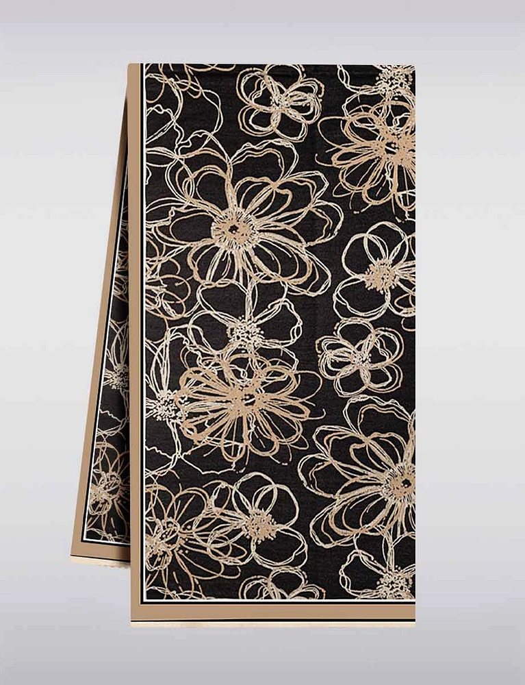 Exquisite Abstract Floral Print Scarf with Delicate Fringe by Saki