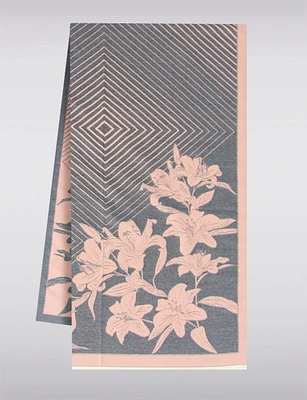 Soft Reversible Fringed Scarf with a Patchwork of Lines & Floral Prints by Saki