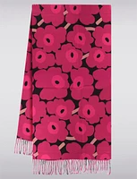 Charming Soft Lightweight Floral Print Scarf with Fringed Edges by Saki