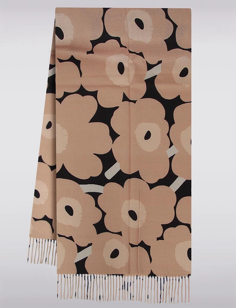 Charming Soft Lightweight Floral Print Scarf with Fringed Edges by Saki