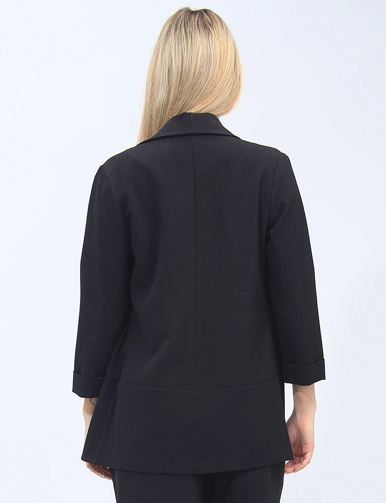 Open Front Draped Collar Three-quarter Cuff Sleeves Stretch Blazer By Vamp