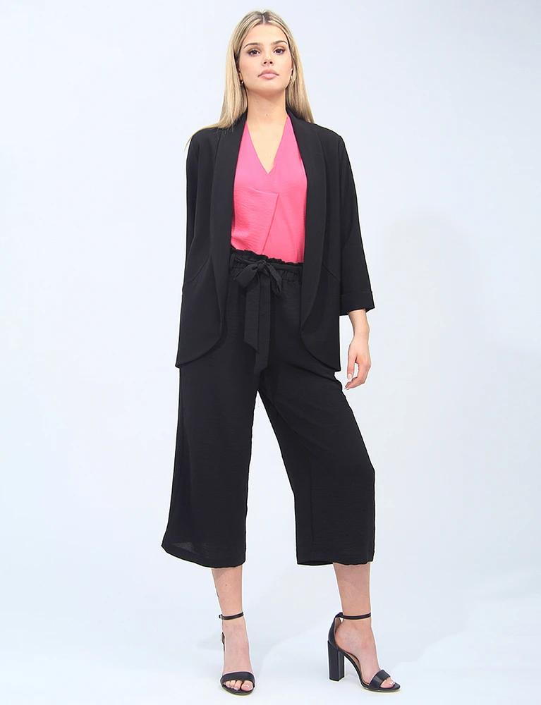 Open Front Draped Collar Three-quarter Cuff Sleeves Stretch Blazer By Vamp