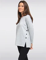 Long Sleeves Side Button Details Heather Grey Cozy Knit Sweater by Vamp