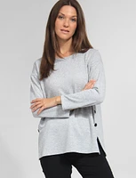 Long Sleeves Side Button Details Heather Grey Cozy Knit Sweater by Vamp