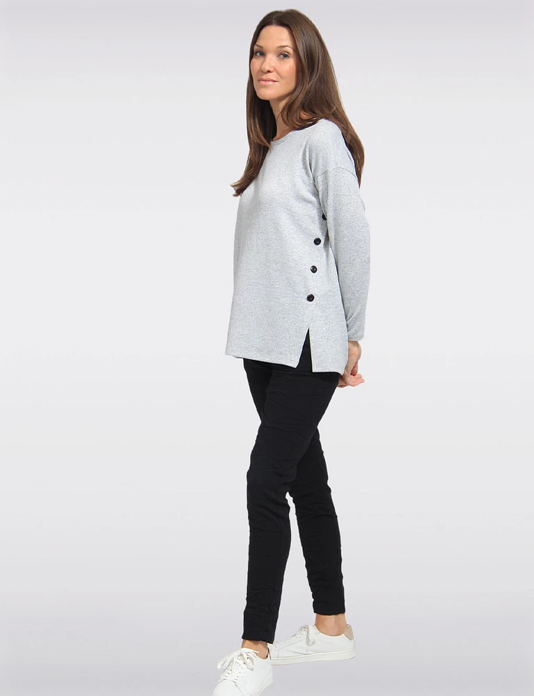 Long Sleeves Side Button Details Heather Grey Cozy Knit Sweater by Vamp