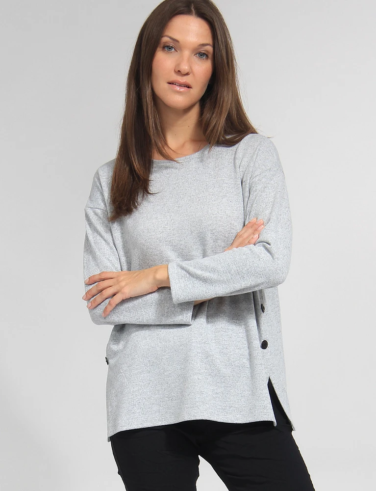 Long Sleeves Side Button Details Heather Grey Cozy Knit Sweater by Vamp