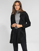 Long-Sleeve Draped-Front Jacquard Knit Overcoat by Vamp