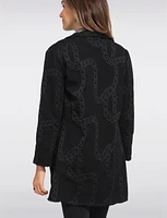 Long-Sleeve Draped-Front Jacquard Knit Overcoat by Vamp