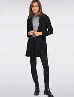 Long-Sleeve Draped-Front Jacquard Knit Overcoat by Vamp