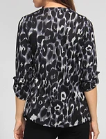 Chic Three-quarter Sleeve Monochrome Leopard Print Knit Top by Vamp