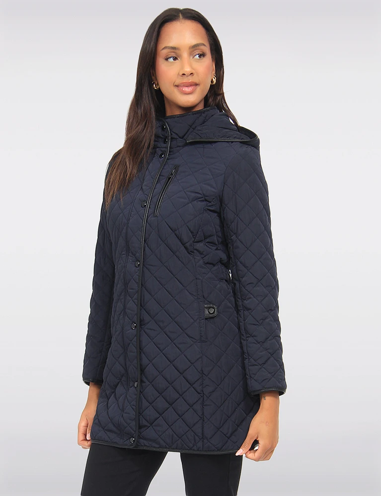 Vegan Quilted Detachable Hooded Parka Jacket Adjustable Waist Tabs By Northside