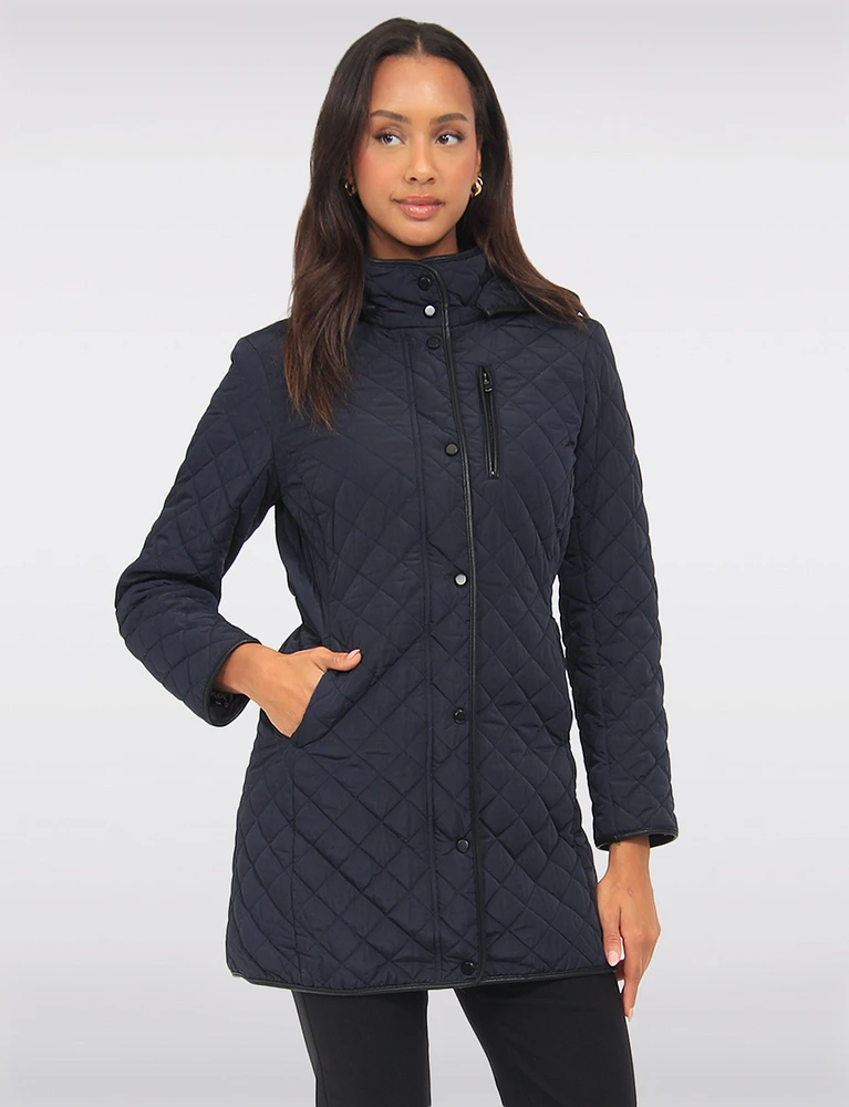 Vegan Quilted Detachable Hooded Parka Jacket Adjustable Waist Tabs By Northside