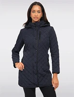 Vegan Quilted Detachable Hooded Parka Jacket Adjustable Waist Tabs By Northside