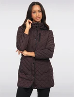 Vegan Quilted Detachable Hooded Parka Jacket Adjustable Waist Tabs By Northside