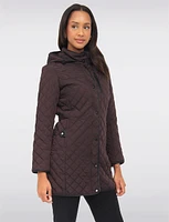 Vegan Quilted Detachable Hooded Parka Jacket Adjustable Waist Tabs By Northside