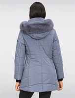 Hooded Satin Finish Eco-Down Puffer Jacket with Removable Fur Trim by Northside