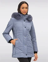 Hooded Satin Finish Eco-Down Puffer Jacket with Removable Fur Trim by Northside