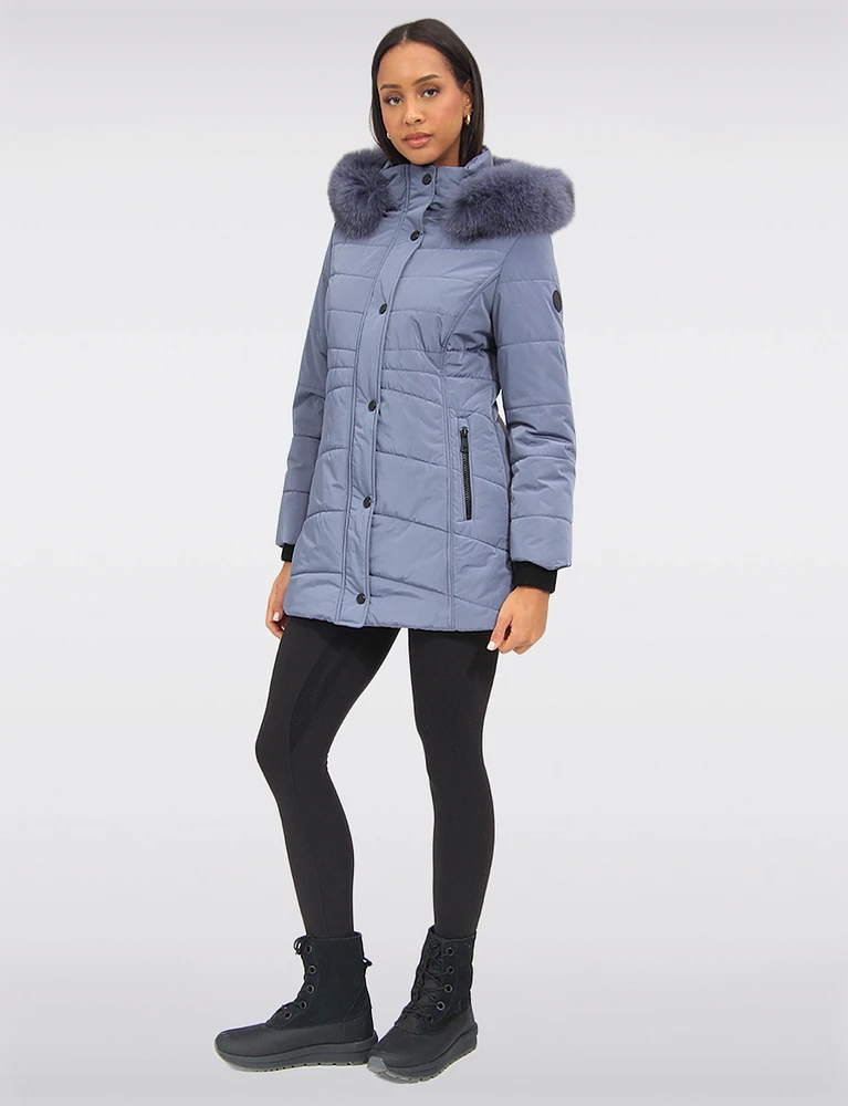 Hooded Satin Finish Eco-Down Puffer Jacket with Removable Fur Trim by Northside