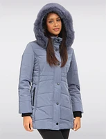 Hooded Satin Finish Eco-Down Puffer Jacket with Removable Fur Trim by Northside