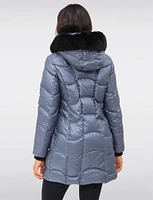 Vegan Wavy Quilted Parka Detachable Faux Fur Trimmed Hood by Northside