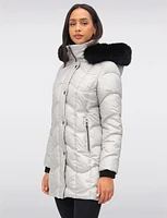 Vegan Wavy Quilted Parka Detachable Faux Fur Trimmed Hood by Northside