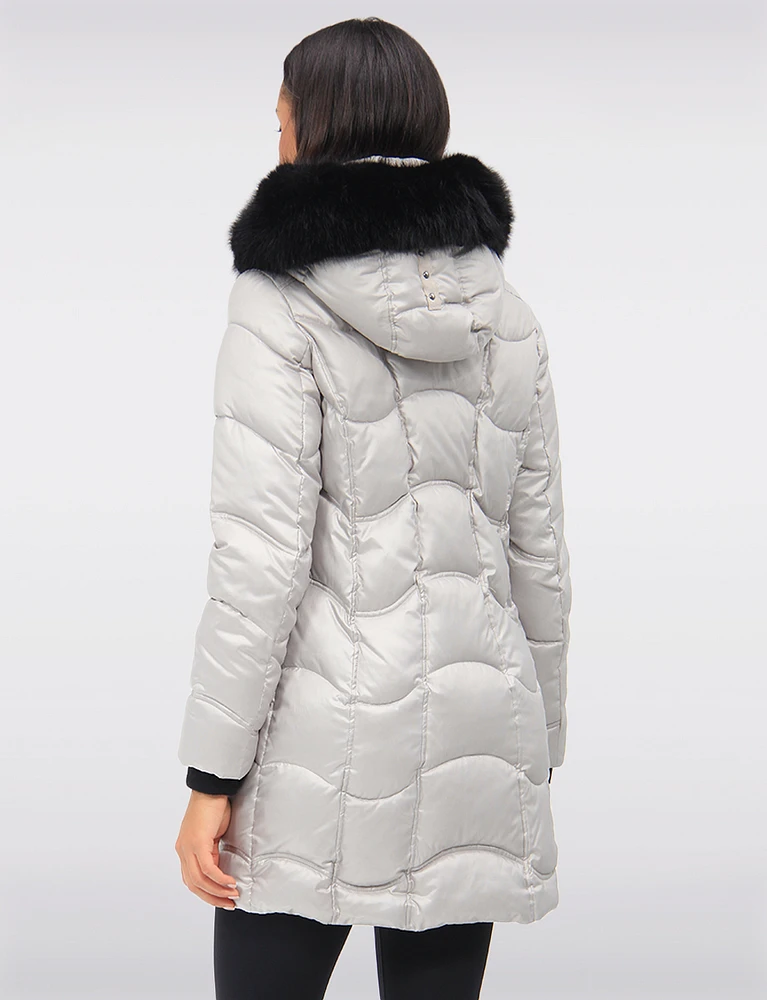 Vegan Wavy Quilted Parka Detachable Faux Fur Trimmed Hood by Northside