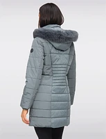 Vegan Quilted Two-textured Faux Fur Trimmed Hooded Coat by Northside